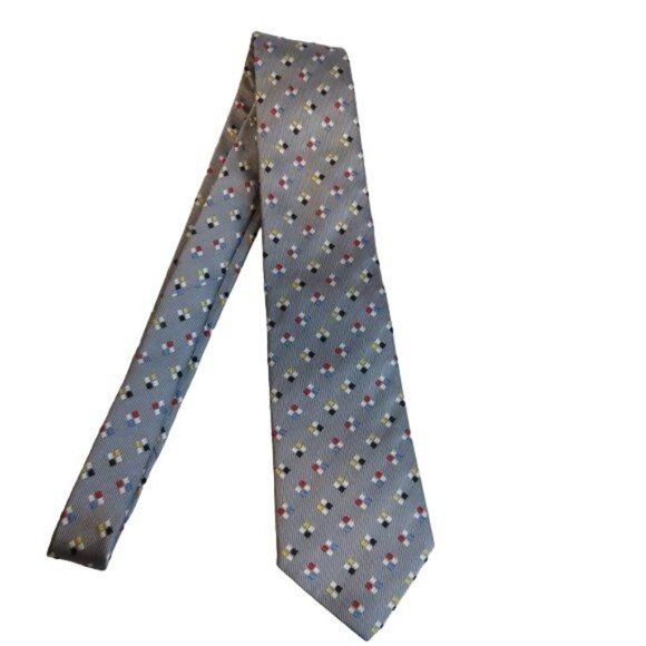 Turnbull & Asser Neiman Marcus Hand Made 100% Silk Neck Tie Gray Geometric - Picture 4 of 6